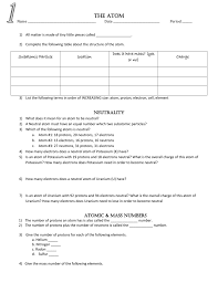 The masses of subatomic particles are very tiny. The Atom Review Worksheet