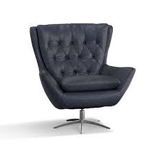 Wells Leather Swivel Armchair Polyester Wrapped Cushions Statesville Indigo Blue White Dining Chairs Tufted Leather Chair Upcycled Dining Chairs