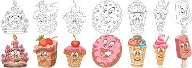 Top 20 cupcake coloring pages for kids: Cartoon Sweet Dessert Food Collection Coloring Pages And Colorful Royalty Free Cliparts Vectors And Stock Illustration Image 134475192