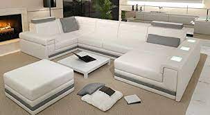 Leder Wohnlandschaft Sofa Weiss Grau Couch Ecksofa Ledersofa Designsofa Ledercouch Eckcouch U Form Mit Led Licht Be Leather Sofa Lounge Suites Modular Lounges