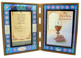 Once you have the chalice and host glued down, you can add jewels to the chalice with glitter glue. Amazon Com My First Communion Decorations Chalice And Host Stained Glass Folding Picture Frame Catholic Keepsake Gifts 7 Inch
