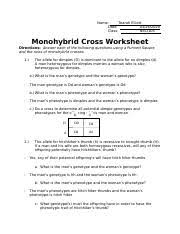 All four problems are monohybrid or one fac. Monohybrid Cross Worksheet 1 Copy Docx Name Tearah Elliott Date Class Nsci105 Monohybrid Cross Worksheet Directions Answer Each Of The Following Course Hero