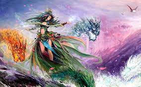 This hd wallpaper is about pink and brown trees digital wallpaper, artwork, fantasy art, original wallpaper dimensions is 3800x2149px, file size is 1.34mb Hd Wallpaper Beauty With Water Dragons Magic Girl Fantasy Dragons Cg Art Wallpaper Flare
