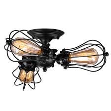 Ceiling light fixtures are the perfect lighting solution for kitchens, bedrooms, hallways and bathrooms. Vintage Wire Cage Semi Flush Mount Ceiling 3 Light Licperron Industrial Black Metal Caged Ceiling Light Fixture Buy Online In Macedonia At Macedonia Desertcart Com Productid 162598981