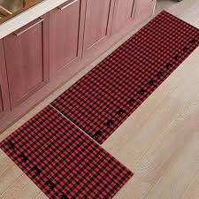 Huge selection of red kitchen braided rugs! Amazon Com Libaoge Kitchen Rugs And Mats Set Of 2 Buffalo Check Plaid Bear Black And Red Doormat With Non Skid Rubber Backing Floor Mat Accent Area Runner Indoor Entrance Carpet 19 7 X31 5 19 7 X63