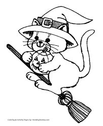 Halloween , the holiday of witches,vampires, werewolves, ghosts and all creatures of the night! Halloween Witch Coloring Pages Cat Witch On A Broom Honkingdonkey Coloring Home