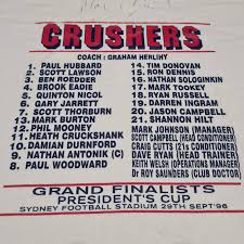 South Queensland Crushers 1996 U21's Presidents Cup Grand Final Shirt. What  can I say about this!? Have a go at this squad!The Under 21's Crushers  travelled down to Sydney to face the