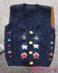 Derya Baykal Ev Desenli Erkek Bebek Yelek Modelleri Baby Knitting Patterns Bebek Yelek Orgu