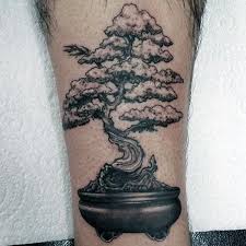 Small Detailed Bonsai Tree Leg Tattoos For Men Bonsai Tree Tattoos Tree Tattoo Tree Tattoo Men
