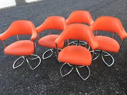 5 Vintage Orange Retro Mid Century Chrome Swivel Chairs Cal Style Furniture Co Retro Mid Century Swivel Chair Chair