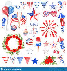 Watercolor 4th Of July Elements And Symbols For Design Isolated On White Background Red White An 4th Of July Clipart Patriotic Decorations Patriotic Symbols