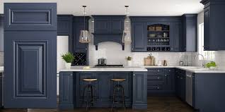 Park Ave Ocean Blue Raised Panel Assembled Kitchen Cabinets Rta Wood Cabinets In 2020 Assembled Kitchen Cabinets Staggered Kitchen Cabinets Kitchen Cabinets