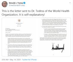 Greetings office 1600 pennsylvania avenue nw washington, d.c. Us President Donald Trump Comes Out Punching Against Who Covid 19 Response Threatens Permanent Defunding In 30 Days Health Policy Watch