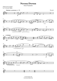 Nessun dorma achieved pop status after luciano pavarotti's recording of it was used as the theme song of bbc television's coverage of the 1990 fifa world cup in italy. Violin Sheet Music Turandot Nessun Dorma Puccini