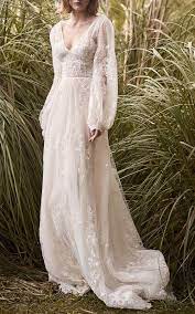 Costarellos Bridal Embroidered Lace Ethereal Gown Bohemian Wedding Dress Wedding Dresses Wedding Dress Long Sleeve