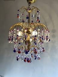 Bohemian Antique Ceiling Light Vintage French Brass Evil Eye Crystal Waterfall Chandelier Ligting 1980s Antique Ceiling Lights Ceiling Lights Chandelier
