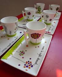 Ensemble Tasses A Cafe Gourmandes 8 La Tasse Et La Coupelle Peinture Sur Verre Ceramiques Peintes A La Main Poterie Peinte