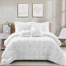 4pc Twin Twin Xl Trio Geo Metallic Print Comforter Sham Set Light Gray Silver Lush Dcor Target