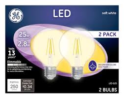 Ge Decorative Globe Led Light Bulbs Soft White Clear 250 Lumens 2 8 Watts 2 Pk Wilco Farm Stores