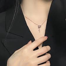 Cadenas, collares de joyas, Collar de rosa de plata de ley 925 for mujer,  taladro de