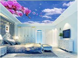 Custom Photo 3d Wallpaper Dream Orchid Flower Ceiling Mural Wallpaper Modern Flowers Wallpaper Decoration Ceiling Design Sky Ceiling Ceiling Murals
