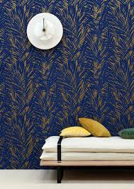 Lelievre Palmeraie 6442 Blue And Gold Wallpaper Palm Leaf Wallpaper Gold Wallpaper