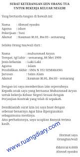 Penutup penutup surat biasanya berisi ucapan terima kasih dan salam penutup. Contoh Surat Izin Orang Tua Untuk Melamar Kerja Di Luar Negeri Ruangdiary Com