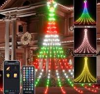 12 FT 236 LED Outdoor Christmas Smart Star Waterfall Lights 74 Modes Color  Changing DIY Tree String Light App Control Music Timer for Xmas ...