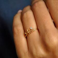 14k Solid Gold Name Ring With Natural Diamond Personalized Etsy In 2021 Gold Ring Designs Gold Rings Jewelry Gold Rings