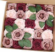 Check spelling or type a new query. Amazon Com J Rijzen Artificial Flowers 25pcs Real Looking Blush Dusty Rose Burgundy Fake Roses With Stem For Diy Wedding Bouquets Centerpieces Baby Shower Party Home Decorations Kitchen Dining