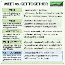 Woodward English On Instagram New Chart Meet Vs Get Together How Often Do You Get Together W Learn English Words Woodward English English Vocabulary Words