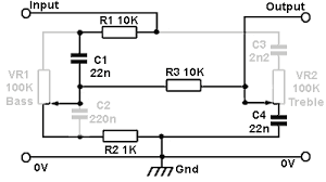 This circuit can be made without even a veroboard. Amplifier Tone Control