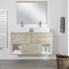 Milano Bexley Light Oak 1200mm Wall Hung Open Shelf Vanity Unit With Rectangular Countertop Basins
