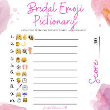 We recommend printing your printable on nice card stock. Bridal Emoji Pictionary Game Guide Bridal Shower 101