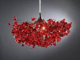 Modern Hanging Light With Red Flowers For Living Room Etsy Red Chandelier Red Roses Lighting Ceiling Rose