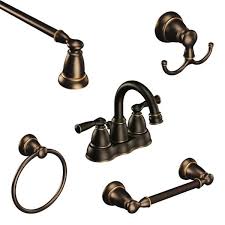 Home depot bath faucet sets. Moen Banbury 4 In Centerset 2 Handle Bath Faucet With 4 Piece Hardware Set In Mediterranean Bronze 24 In Towel Bar 84913br 4c4pc24 The Home Depot