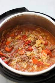 All you need are pasta, ground beef, diced tomatoes, cheese and veggies. Instant Pot Cabbage Soup With Ground Beef Paleo Whole30 Stovetop Instructions Included What Great Grandma Ate