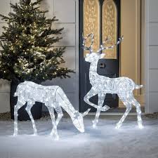 Lights4fun Light Up Led Glitter Christmas Doe Stag Pair For Indoor Outdoor Use Amazo Outdoor Christmas Decorations Christmas Garden Outdoor Christmas Lights
