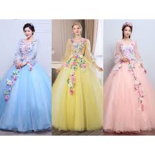 Save 5% with coupon (some sizes/colors) S 3xl Blue Pink Yellow Long Sleeve Cinderella Muslim Floral Prom Costume Party Wedding Dress 8 Shopee Malaysia