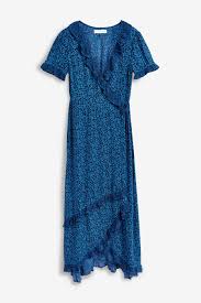 Womens Next Blue Leopard Print Wrap Maxi Dress Blue Maxi Wrap Dress Dresses Short Sleeve Dresses