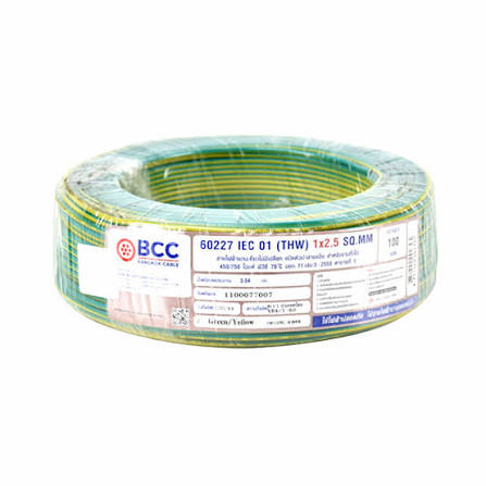 สายไฟ IEC 01 (THW) 1x2.5 สีเขียวเหลือง BCC