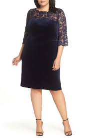 Lace Stretch Velvet Cocktail Dress Main Color Navy Velvet Cocktail Dress Trendy Cocktail Dresses Plus Size Dresses