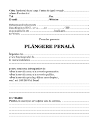 Formulez prezenta plangere impotriva faptuitorului sc saralex grup srl, sediu social intr. Plangere Penala