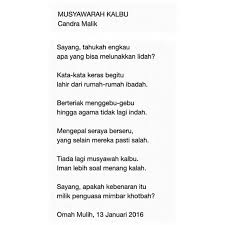 Musyawarah Kalbu By Candra Malik Puisi Kutipan Agama