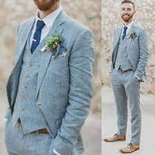 New Tailored 3pcs Light Blue Linen Beach Wedding Suits Groom Groomsman Tuxedos Ebay Wedding Suits Groomsmen Beach Wedding Suits Blue Tuxedo Wedding