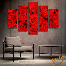 5 Panel Wall Art Romantic Red Rose Picture For Wall Decor Canvas Prints Wall Paintings For Bedroom Modern Home Decor No Frame Flower Canvas Wall Art Red Wall Decor Wall Paint Designs