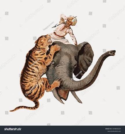 Vintage Illustration Tiger Attacking Elephant Man Stock Vector (Royalty Free) 2576616147 | Shutterstock