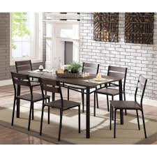 These vintage metal dining room chairs are a great addition to our collection of vintage stacking chairs. Benzara 7 Piece Metal And Wood Dining Table Set In Antique Brown