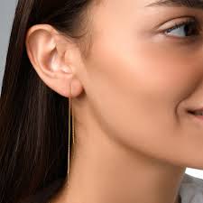 Chain Earrings Threader Double Piercing Link, Minimalist Long Ear Snake