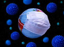 El globo terráqueo con una máscara protectora se levanta contra la  miniatura azul del virus. coronavirus, concepto covid-19. | Foto Premium